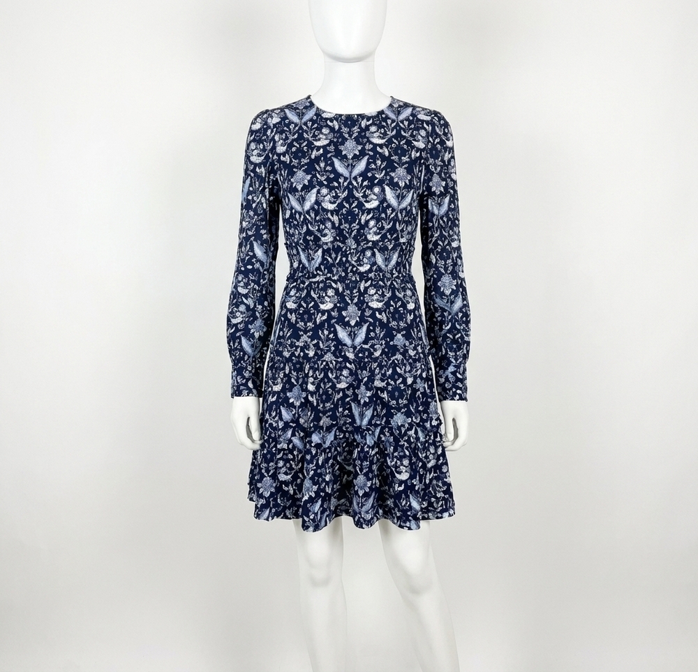 NEW SAIL TO SABLE navy batike v-neck smocked waist dress in navy